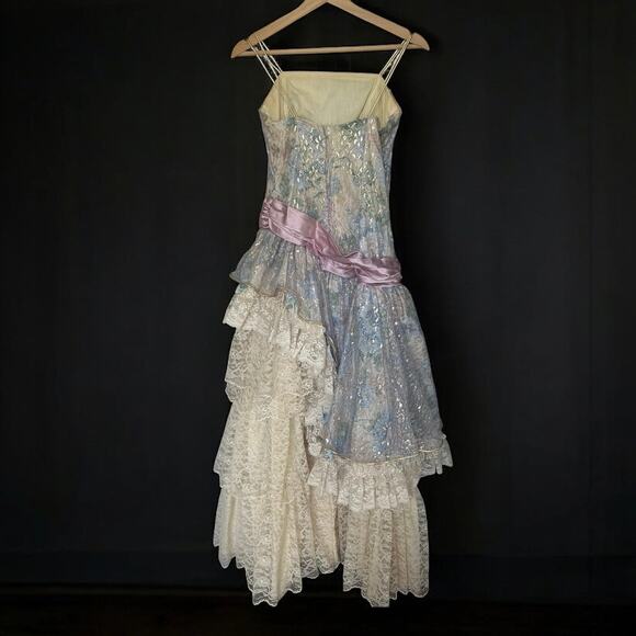 Vintage 80s Loralie Original Prom Dress Cottagecore Shimmer Lace Romantic sz 10 - Picture 3 of 16